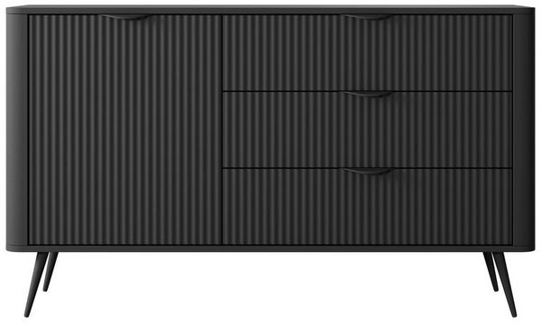 MOEBLO Kommode Pholx D 138 D3S (Griffe und Beine aus Metall, geriffelte-Fronten, Sideboard Wohnzimmer Kommode Schlafzimmer Komodenschrank Highboard)