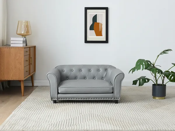 Vente-unique - GALIAMA Cat Kunstleder Grau - B 65 cm x H 42 cm x L 94 cm