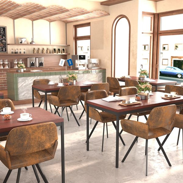 FurnitureR Cafeteriatische in Braun, Schulkantinentisch für 4 bis 6 Personen, Dicke Holzplatte mit Metallstruktur, für Mahlzeiten und Meetings, 150 x 75 x 75 cm