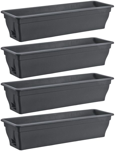 4x Balkonkasten 80cm Blumenkasten mit Wasserspeicher anthrazit, 18 L - Blumenkästen wetterfest Pflanzkasten mit Einsatz Lange Balkonkästen für Garten und Balkon witterungsbeständig, Anthrazit/Grau
