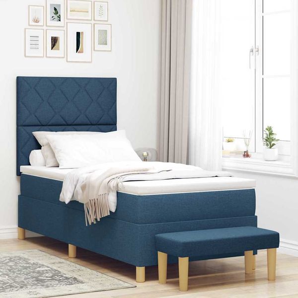vidaXL Boxspringbett mit Kopfteil Blau 200 x 100 cm Stoff 3344358