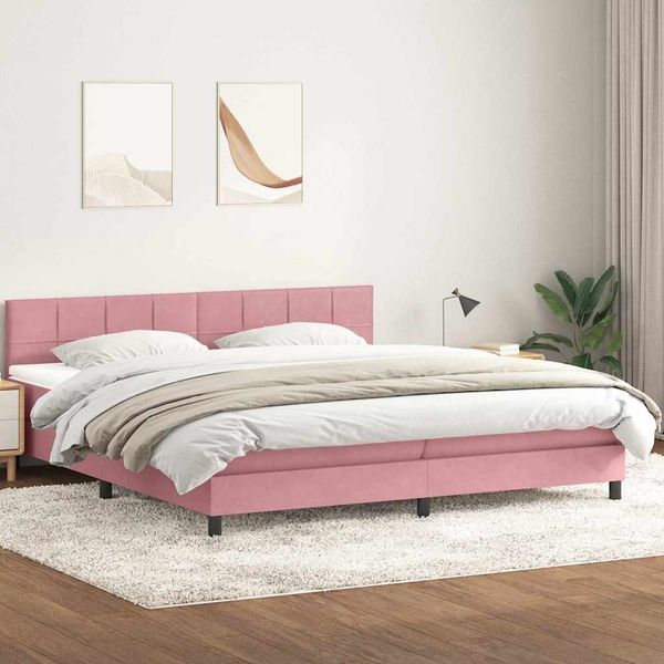 vidaXL Boxspringbett mit Matratze Rosa 180x210 cm Samt 3316226