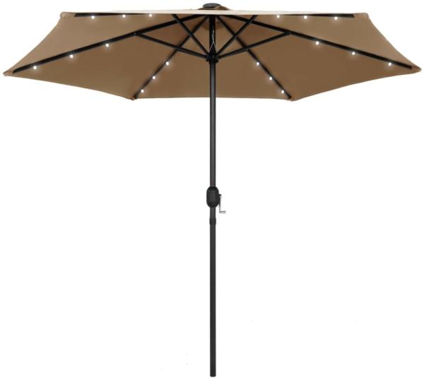 vidaXL Sonnenschirm mit LED-Beleuchtung und Alu-Mast 270 cm Taupe 47355