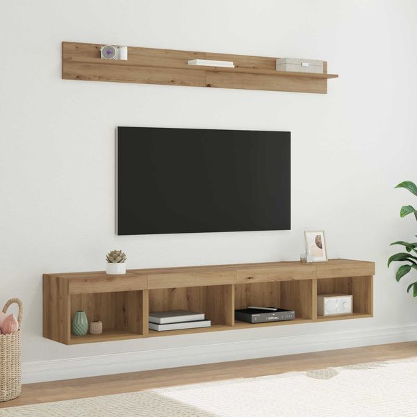 vidaXL TV-Wandregal-Set mit LED 5 pcs Artisan-Eiche Holzwerkstoff 3402953
