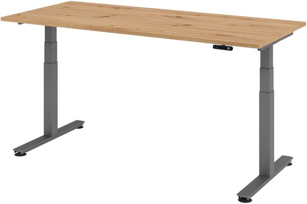bümö elektrisch höhenverstellbarer Schreibtisch 180x80 cm in Asteiche, Gestell in graphit - Stehschreibtisch höhenverstellbar mit Memory-Steuerung, elektrischer Bürotisch, Gaming Tisch, XDSM-19-R-G