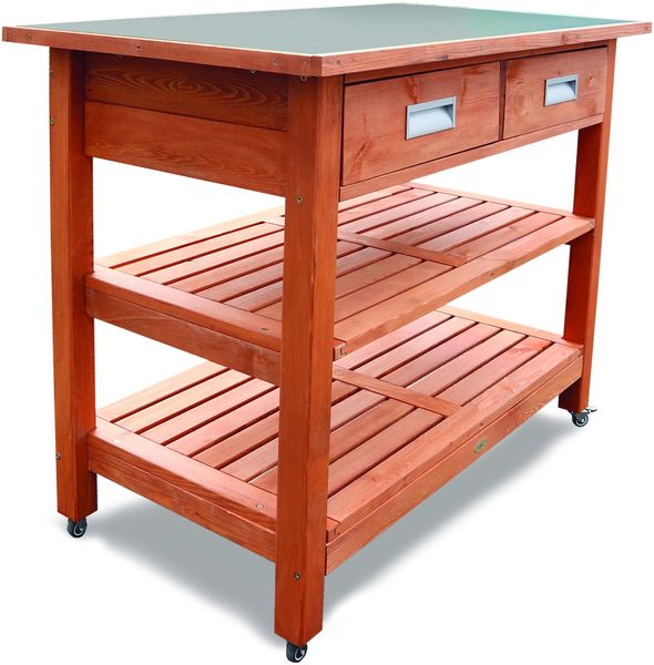 HABAU Serviertisch aus Lärche, mit Rollen und 2 Schubladen, Braun, 107 x 56 x 85 cm