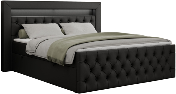 Boxspringbett, Stauraumbett mit Bettkasten, LED - GOLD-9 - 140x200cm - Schwarz Kunstleder - H4 Bild 3