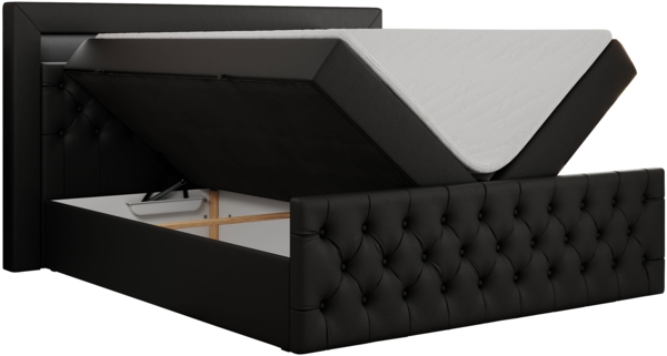 Boxspringbett, Stauraumbett mit Bettkasten, LED - GOLD-9 - 140x200cm - Schwarz Kunstleder - H4 Bild 4
