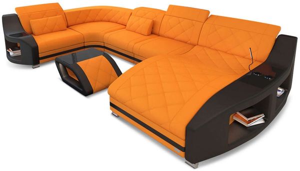 Polster Wohnlandschaft Swing U-Form - Mikrofaserstoff - Apricot-Schwarz - Rechts