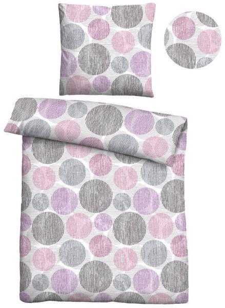 Traumhaft schlafen - Castell - Markenbettwäsche Thermo-Fleece Bettwäsche 0360445 KREISE, brombeer, 1x 135x200 cm + 1x 80x80 cm