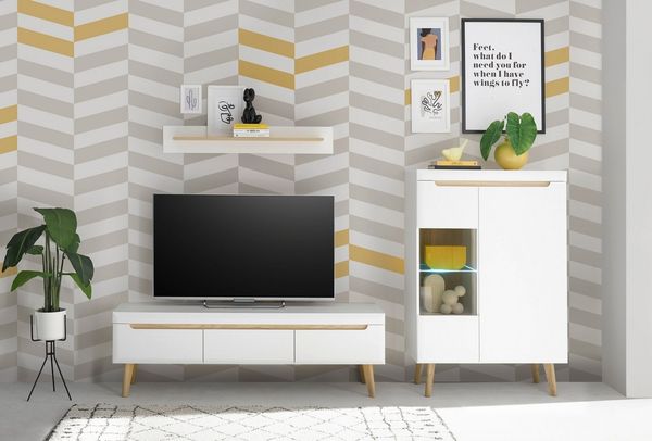 INOSIGN Wohnwand Torge, Anbauwand, Schrankwand, Mediawand, Wohnzimmer-Set, (Set, 3-St), enthält 1 Vitrine, 1 Lowboard + 1 Wandboard, 270 cm breit
