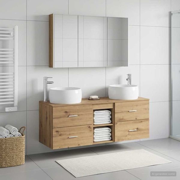 vidaXL Badezimmermöbel-Set 4 pcs Artisan-Eiche Ingenieurholz und Glas 3407030