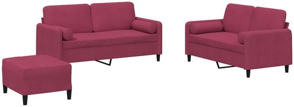 vidaXL 3-tlg. Sofagarnitur mit Kissen Weinrot Samt 3202008