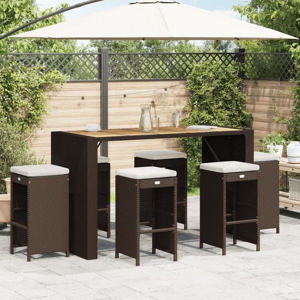 vidaXL Garten-Barhocker mit Kissen 6 Stk. Braun Poly Rattan 368691
