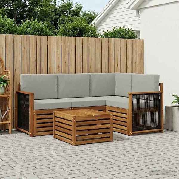 vidaXL Outdoor-Sofagarnitur 5 pcs Natürlich und Hellgrau 3384322