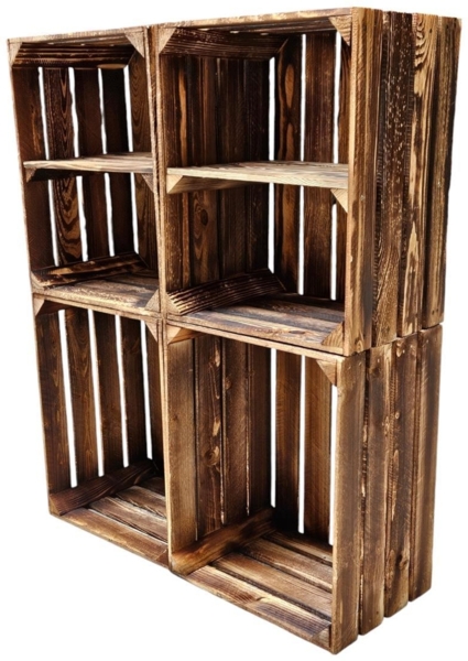 Holzkisten Weinkisten Kisten Vintage 4er Set Geflammt 50 x 40 x 30cm Regal