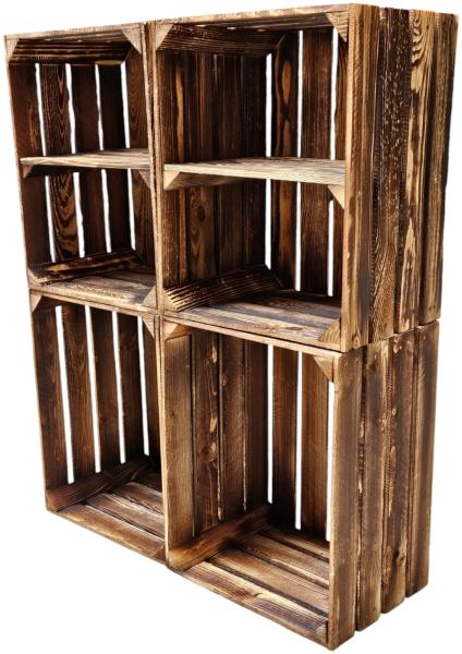 Holzkisten Weinkisten Kisten Vintage 4er Set Geflammt 50 x 40 x 30cm Regal