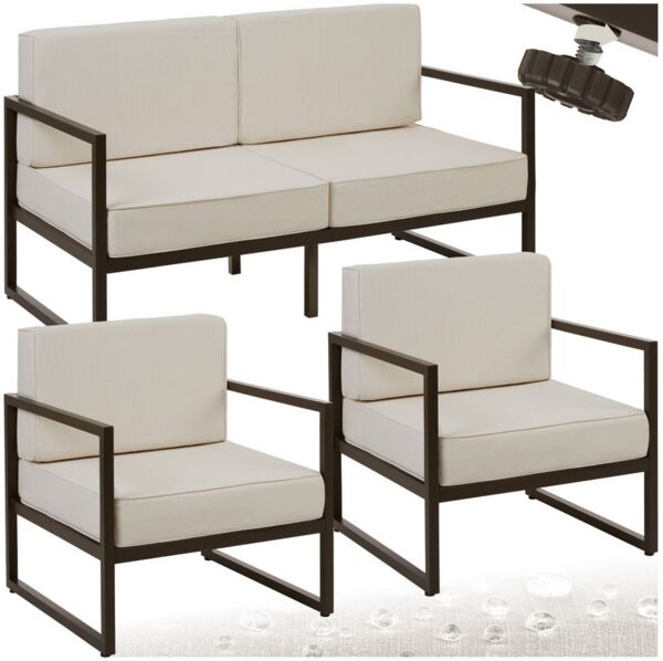 tectake Essgruppe Garten-Loungeset, (Set, 3-tlg), Pulverbeschichtete Stahlgestelle für maximale Stabilität