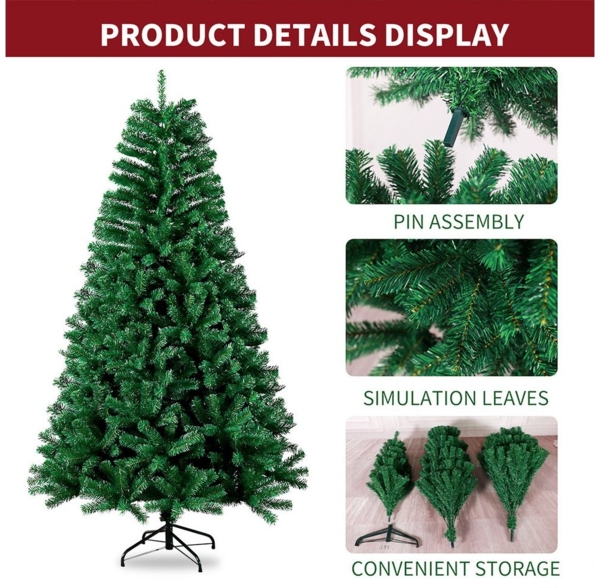 JEOBEST Künstlicher Weihnachtsbaum Christbaum mit 450/750 dichten PVC-Spitzen, Grün, Künstlicher Tannenbaum - Dichte & Flauschige, mit Metallständer Bild 3