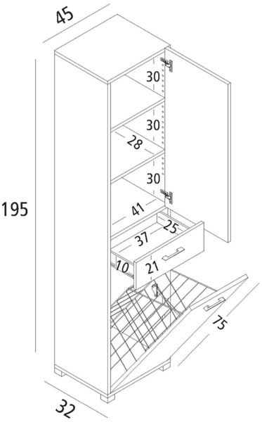 Dmora Mehrzweckschrank mit 2 Türen Aryanne, linearer Wäscheschrank mit 2 Türen, Badezimmersäule mit Wäschekorb, 100 % Made in Italy, 45 x 32 x 195 cm, Zement und Weiß, Bild 3
