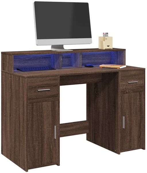 vidaXL LED-Schreibtisch Braun Eichen-Optik 120x55x91 Holzwerkstoff 3309417