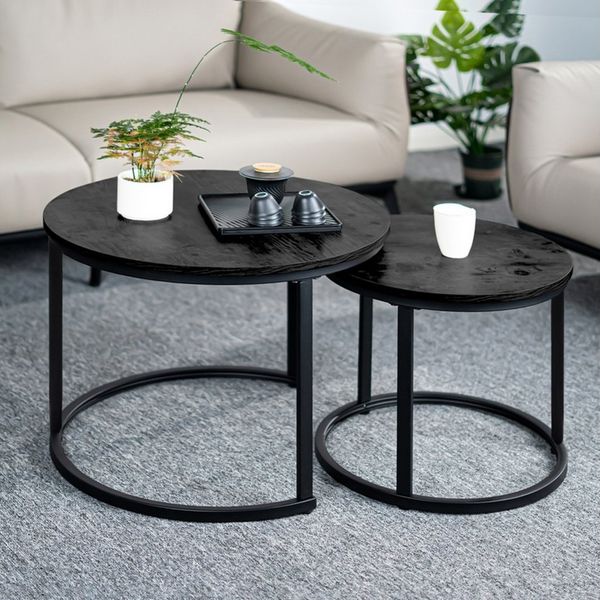 HawthyHome Couchtisch 2er-Set runde Beistelltische aus Holz & Metall (2-St), Moderne Kaffeetische für Wohnzimmer Schlafzimmer