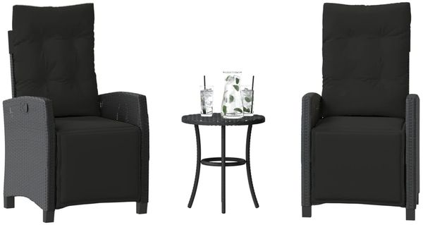 vidaXL 3-tlg. Bistro-Set mit Kissen Schwarz Poly Rattan 365249