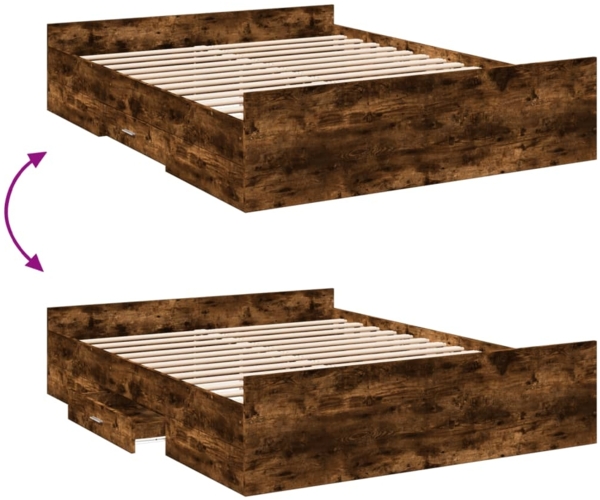 vidaXL Bettgestell mit Schubladen Räuchereiche 150x200cm Holzwerkstoff 3280290 Bild 6