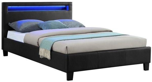 CARO-Möbel Polsterbett MIRASOL mit LED Beleuchtung Einzelbett Kunstlederbett, in schwarz, 120x200 cm, inklusive Lattenrost