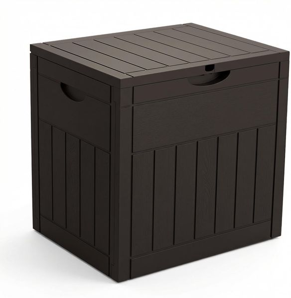 VOUNOT® Gartenbox Wasserdicht Outdoor 126L, Aufbewahrungsbox Garten mit Griffmulden & Verschlussvorrichtung, Auflagenbox Kissenbox für Balkon Terrasse, 56 x 43 x 53 cm, Holzoptik Braun