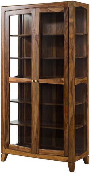 Vitrine Sheesham 100x45x195 braun lackiert ANCONA #116