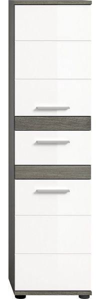 furnling Stauraumschrank Blaine Badezimmer Standschrank 2 Türen und 1 Schublade, Rauchsilber/weiß, Badezimmermöbel, Schrank