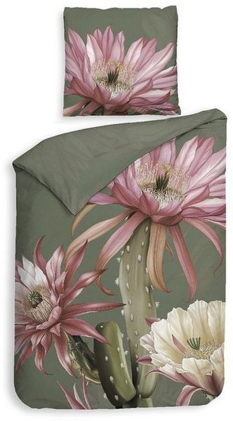 Heckett and Lane Bettwäsche Heckett & Lane Satin Bettwäsche 135x200 Mesa Forest Green Kaktusblüte, Mako-Satin, 2 teilig, für den Sommer und Winter