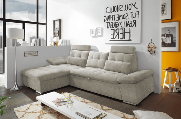 Ecksofa Medan Stone – Natürliches Grau mit Funktion