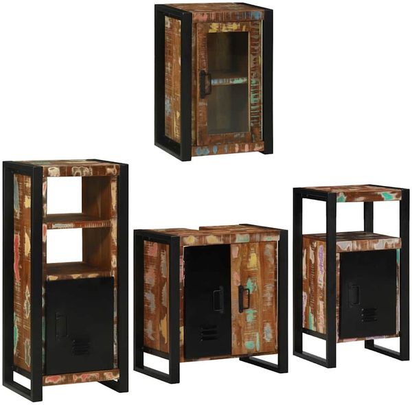 vidaXL Badezimmermöbel-Set mit Regal 4 pcs Mehrfarbig Massives Altholz 3305695
