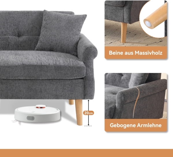 Merax Modernes Design, Polstermöbel, Chenille-Stoff, Doppelsofa, Polstersofa, Sofa mit dicken Kissen, geeignet für Wohnzimmer, Schlafzimmer, grau Bild 5