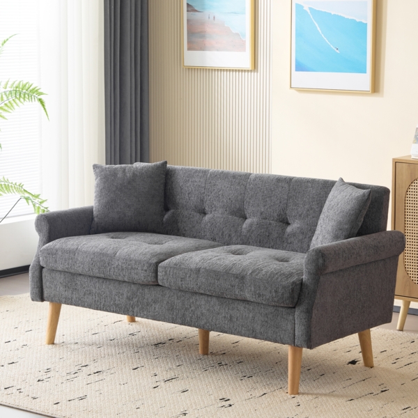 Merax Modernes Design, Polstermöbel, Chenille-Stoff, Doppelsofa, Polstersofa, Sofa mit dicken Kissen, geeignet für Wohnzimmer, Schlafzimmer, grau Bild 3
