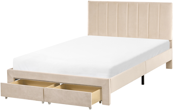 Bett mit Schubladen Samtstoff LONZAC 120 x 200 cm Beige