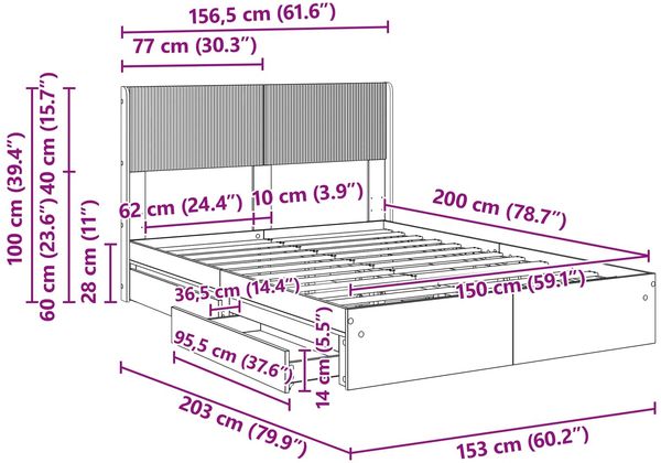 vidaXL Bettgestell mit Stauraum und Kopfteil Grau Sonoma 150 x 200 cm 3414376 Bild 11