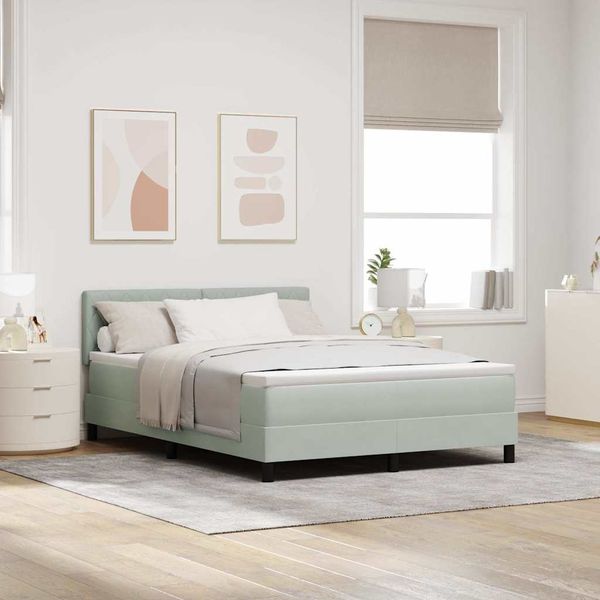 vidaXL Boxspringbett mit Matratze Hellgrau 140 x 200 cm Samt 3339110
