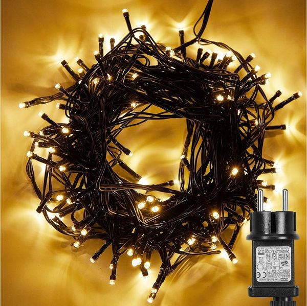 Sunicol LED-Lichterkette 5-100M lichterkette innen, USB/mit Stecker, Warmweiß, 200-flammig, Dimmbar, 8 Modi, Timer, für Weihnachten Garten Party