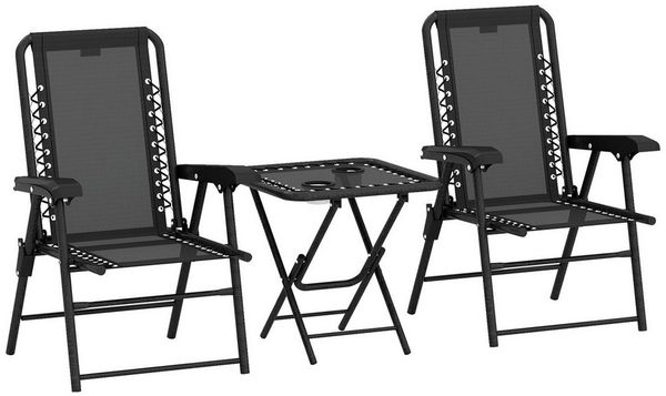 Outsunny Balkonset mit klappbar Bistrotisch, Becherhalter, Gartenstühlen, (Bistro Set, 3-tlg, Gartenmöbel Set), Schwarz