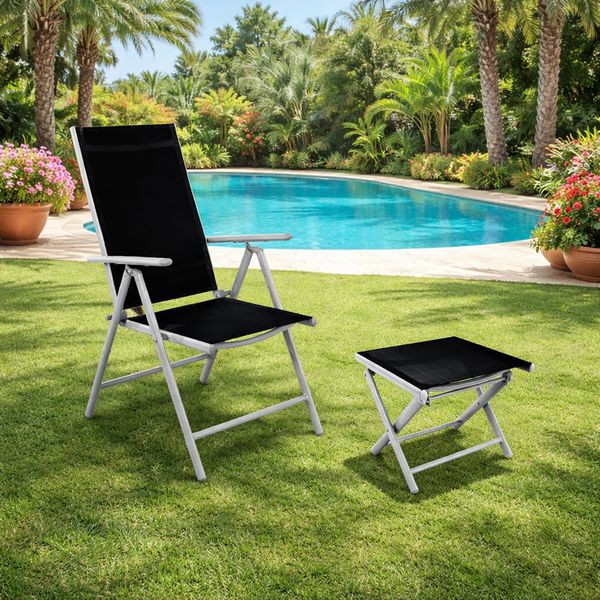 Hochlehner Klappstuhl + Klapphocker Fußhocker Aluminium Textilen