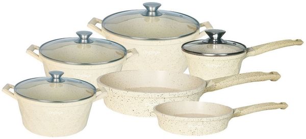 Topf Kochtopf Kasserolle Bratpfannen Set 12tlg Induktion Cheffinger beige DIAC12