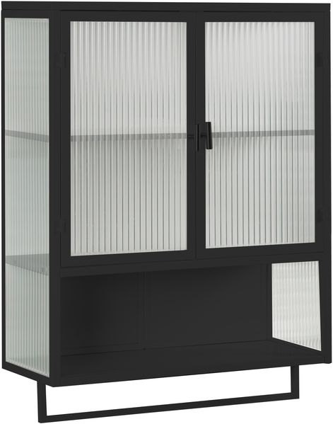 Tisch 60x23x78 cm, wandmontiert, Glas- und Metallkorpus mit geriffeltem Glas in Schwarz Bild 2