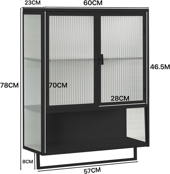 Tisch 60x23x78 cm, wandmontiert, Glas- und Metallkorpus mit geriffeltem Glas in Schwarz Bild 9
