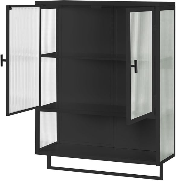 Tisch 60x23x78 cm, wandmontiert, Glas- und Metallkorpus mit geriffeltem Glas in Schwarz Bild 3