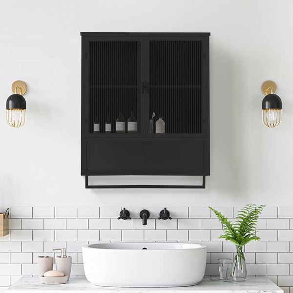 Tisch 60x23x78 cm, wandmontiert, Glas- und Metallkorpus mit geriffeltem Glas in Schwarz