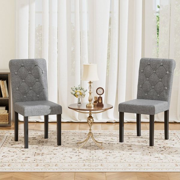 FiveWillowise Polsterstuhl Esszimmerstuhl, Küchenstuhl mit kurviger hoher Rückenlehne (2 St), Leinenoptik und Massivholzbeinen, für Esszimmer, Wohnzimmer
