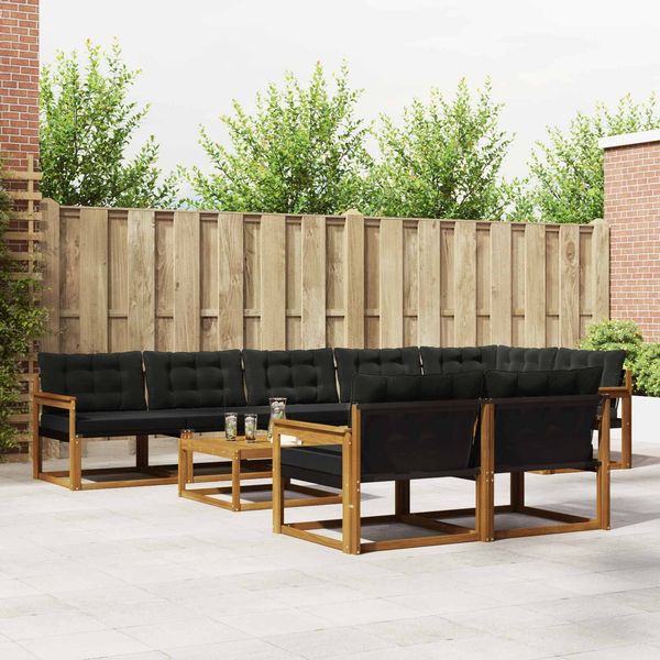 vidaXL Outdoor-Sofagarnitur mit Kissen 9 pcs Natürlich und Schwarz 3369595